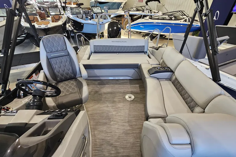 Slide: The Image of Interior of a 2020 Bennington 23 R Swingback pontoon boat with luxurious seating. - 6