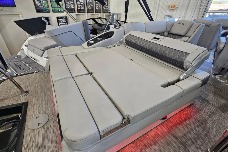Slide: The Image of 2020 Bennington 23 R Swingback boat interior with luxurious seating and modern design. - 8