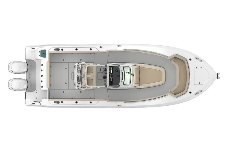 Slide: The Image of Manufacturer Provided Image: Top view of a 2018 Boston Whaler 280 Outrage boat with twin engines. - 8