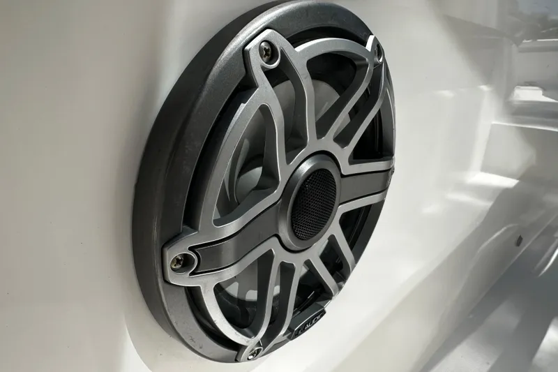Slide: The Image of Close-up of a speaker on a 2018 Axopar 37 Sun-Top boat. - 50