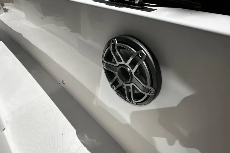 Slide: The Image of Close-up of a speaker on a 2018 Axopar 37 Sun-Top boat. - 52