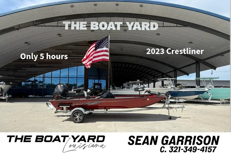 The Image of 2023 Crestliner 1850 SC boat at The Boat Yard, Louisiana, with American flag. - 0