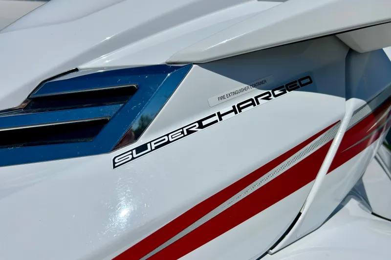 Slide: The Image of 2016 Yamaha FX Cruiser SHO, supercharged detail, white with red accents. - 15