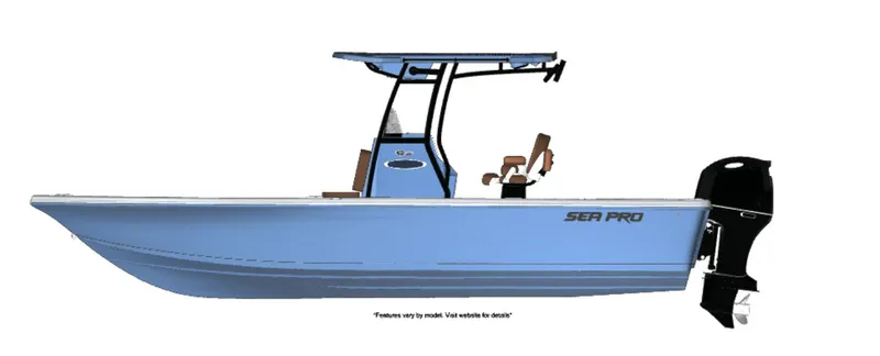 Slide: The Image of 2026 Sea Pro 230 DLX boat, blue, side view. - 18