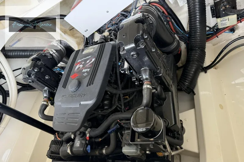 Slide: The Image of Engine compartment of a 2008 Sea Ray 270 SLX with Mercury 6.2 MPI engine. - 29