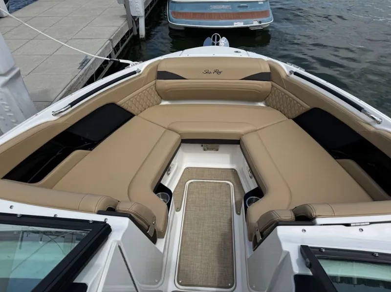 Slide: The Image of Interior of a 2020 Sea Ray SLX 250 boat with modern features. - 4