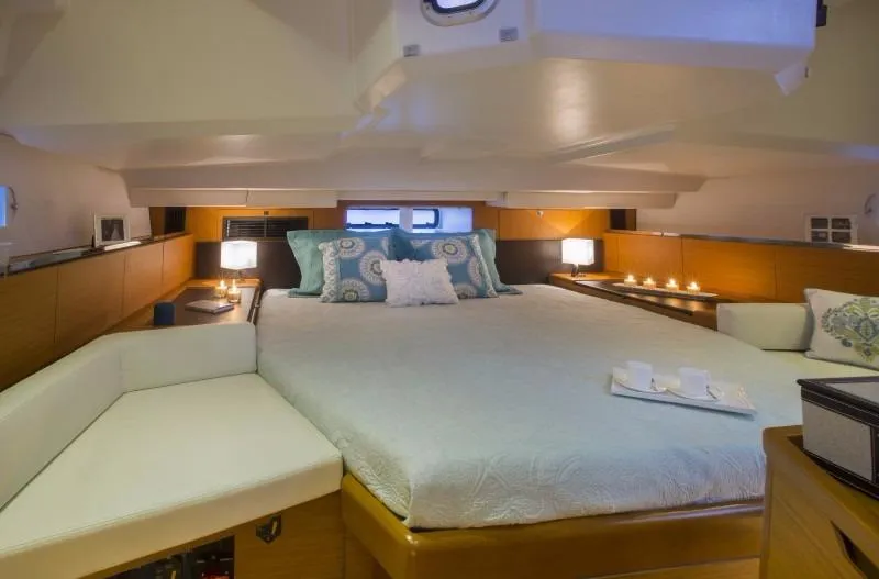 Slide: The Image of Manufacturer Provided Image: Luxurious master cabin in 2017 Jeanneau Sun Odyssey 44 DS sailboat. - 27