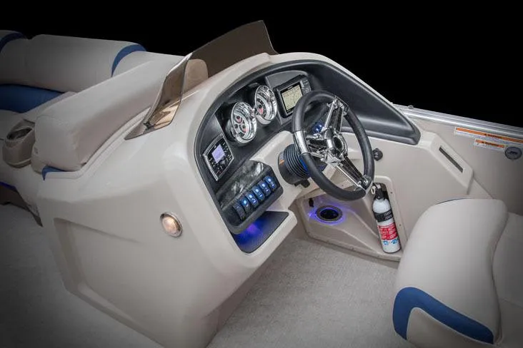 Slide: The Image of Manufacturer Provided Image: 2017 Tahoe Pontoon Cascade Platinum Funship Cruise 25' helm with modern controls and gauges. - 14