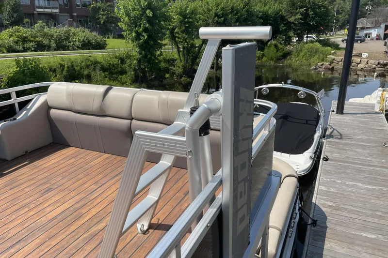 Slide: The Image of 2017 Tahoe Pontoon Cascade Platinum Funship Cruise, docked with spacious seating and sleek design. - 7