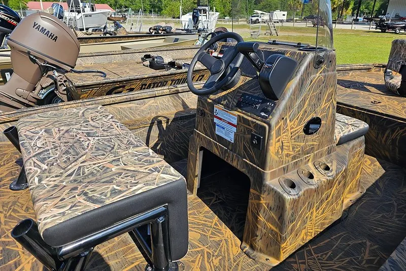 Slide: The Image of 2026 G3 Gator Tough 17 CC boat with camo design and Yamaha motor. - 10