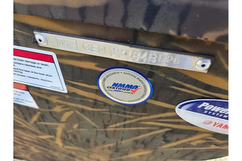 Slide: The Image of 2026 G3 Gator Tough 17 CC boat with certification and warning labels. - 16