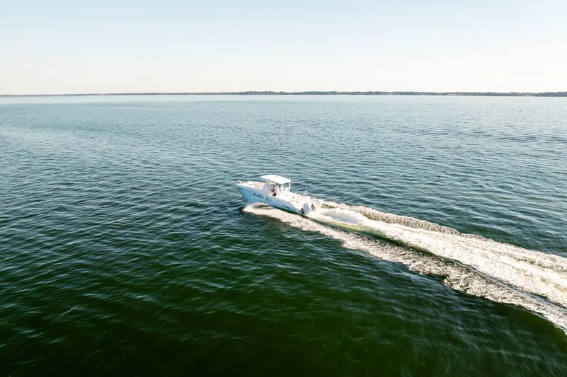 Slide: The Image of 2023 Twin Vee 260 GFX CC boat on open sea. - 17