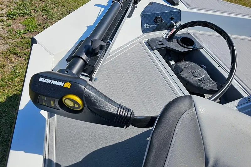 Slide: The Image of 2026 G3 Sportsman 1810 SE boat with Minn Kota trolling motor on deck. - 23