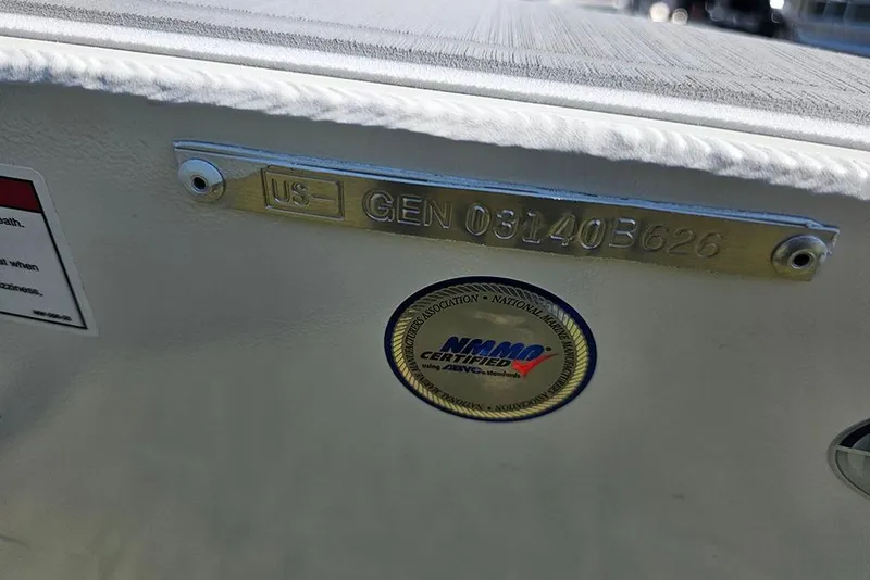 Slide: The Image of 2026 G3 Sportsman 1810 SE boat with NMMA certification and serial number plate. - 27