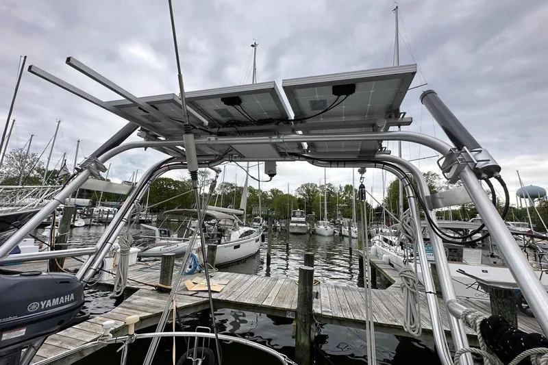 Slide: The Image of Close-up of a Hylas 44 sailboat winch, model year 1989, on a white deck. - 38