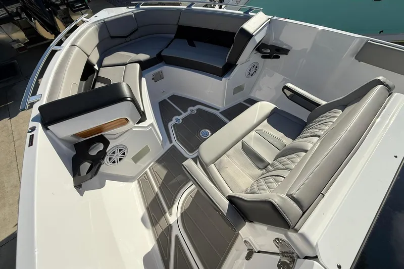 Slide: The Image of Luxurious seating area on the 2026 Monterey Elite 27 OB boat. - 5