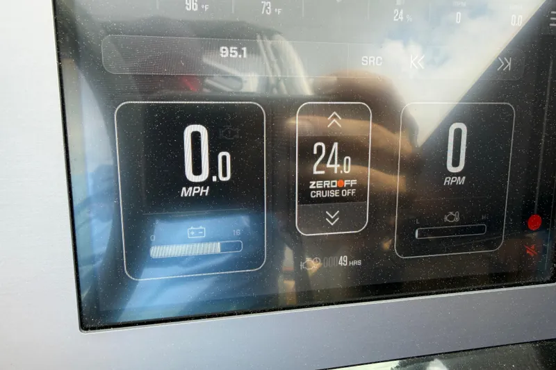Slide: The Image of Dashboard display of a 2025 MasterCraft NXT22 showing speed, cruise control, and RPM. - 8