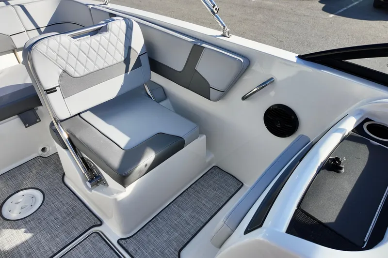Slide: The Image of 2026 Bayliner VR6 Bowrider OB interior with gray seating and modern design elements. - 16