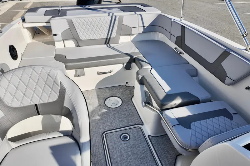 Slide: The Image of 2026 Bayliner VR6 Bowrider OB interior with stylish gray seating and modern design. - 17