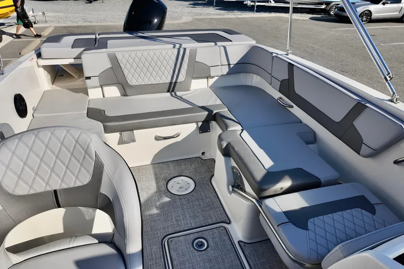 Slide: The Image of 2026 Bayliner VR6 Bowrider OB interior with gray seating and modern design. - 18