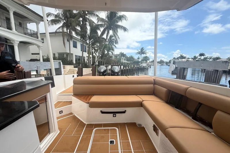 Slide: The Image of 2022 Aviara AV32 OB boat at East Coast Marine dock, under maintenance. - 3