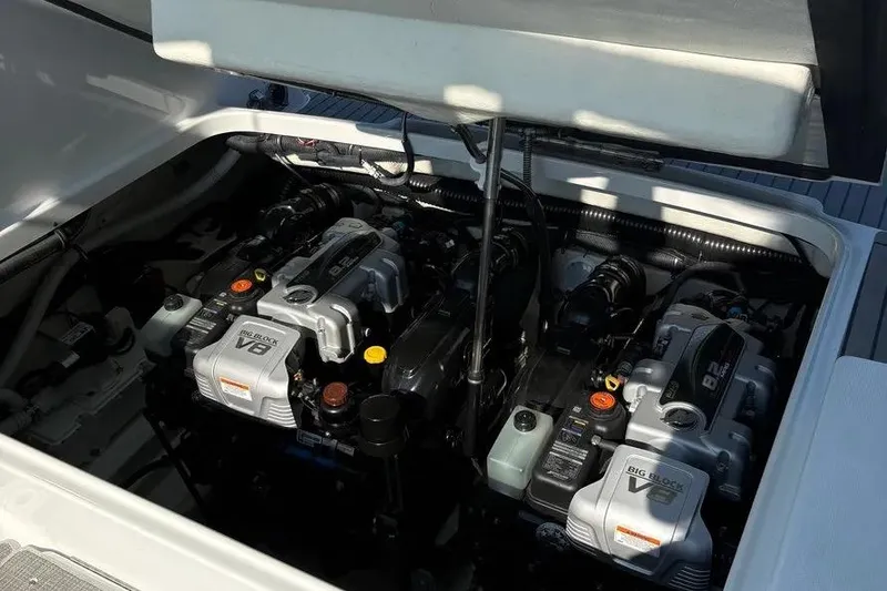 Slide: The Image of Engine compartment of a 2015 Formula 350 Crossover Bowrider with dual V8 engines. - 21