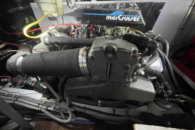 Slide: The Image of Engine compartment of a 1989 Sea Ray 380 Aft Cabin with MerCruiser components. - 21