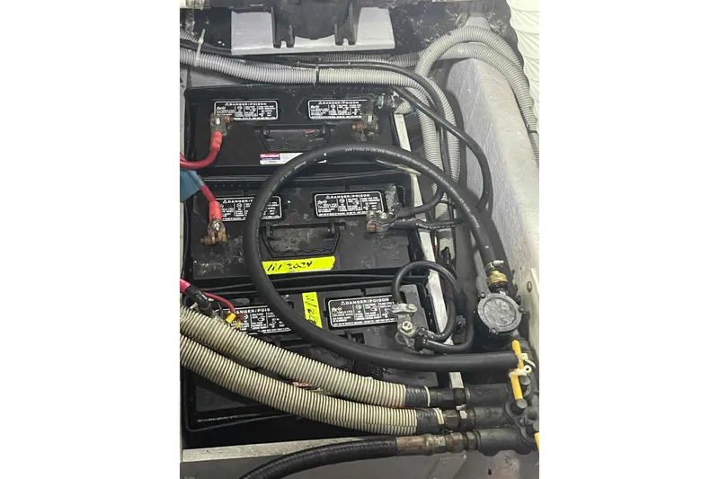 Slide: The Image of Battery compartment of a 1989 Sea Ray 380 Aft Cabin boat. - 26