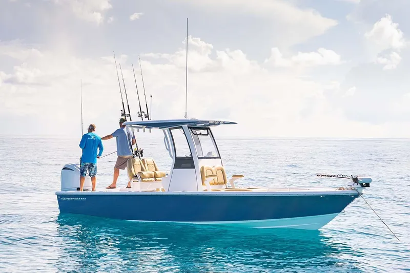 Slide: The Image of Manufacturer Provided Image: 2025 Sportsman Masters 247OE Bay Boat on calm ocean waters. - 3