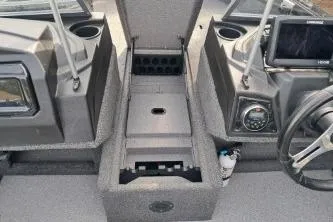 Slide: The Image of 2019 Crestliner 1850 Fish Hawk WT interior with console and steering wheel. - 6