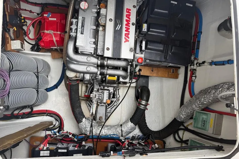 Slide: The Image of Engine room of a 2021 Lagoon 50 yacht with Yanmar engine and wiring. - 30