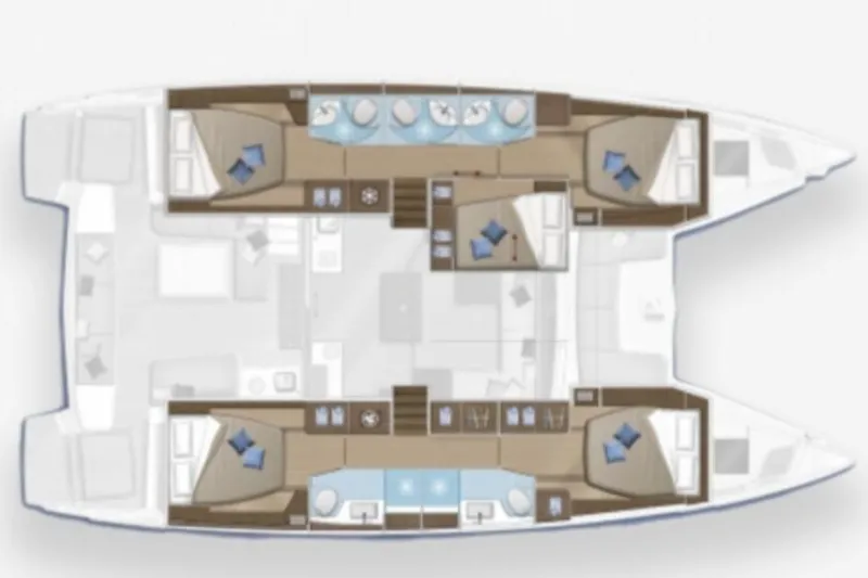 Slide: The Image of Floor plan of a 2021 Lagoon 50 catamaran, showcasing cabin and living areas. - 34