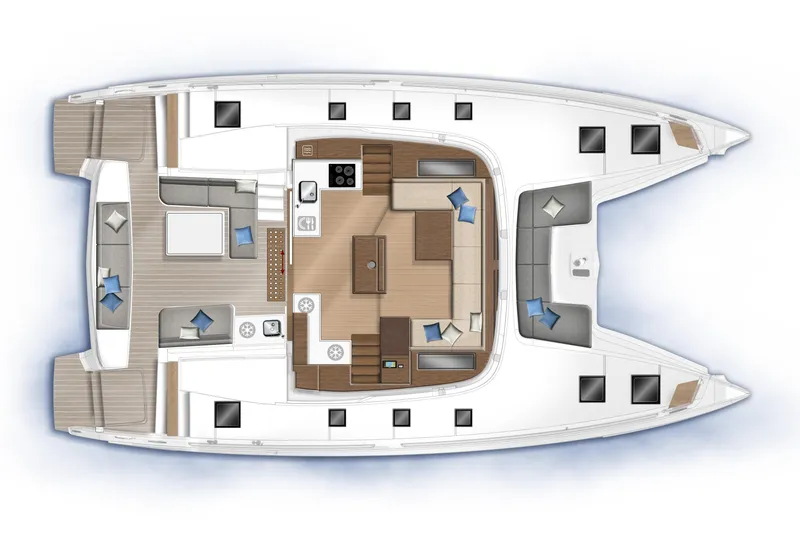 Slide: The Image of Top view layout of a 2021 Lagoon 50 catamaran, showcasing interior and deck design. - 35