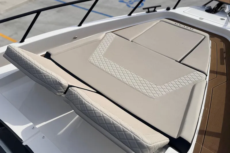 Slide: The Image of Luxurious seating on 2026 Navan S30 boat with quilted upholstery design. - 16