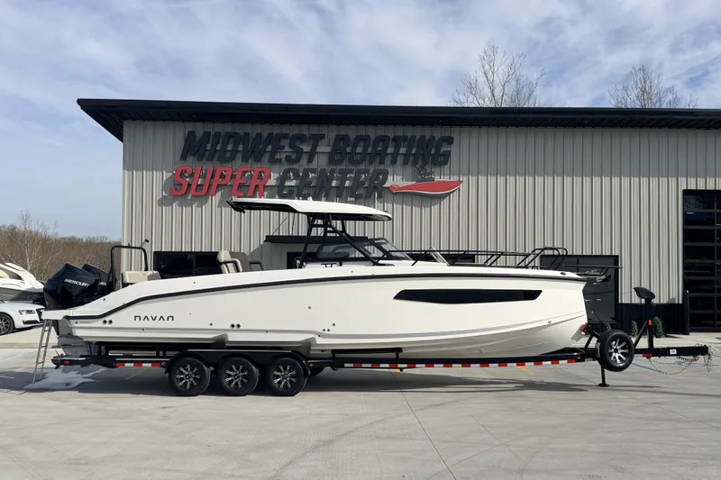 Slide: The Image of 2026 Navan S30 boat on trailer at Midwest Boating Super Center. - 8