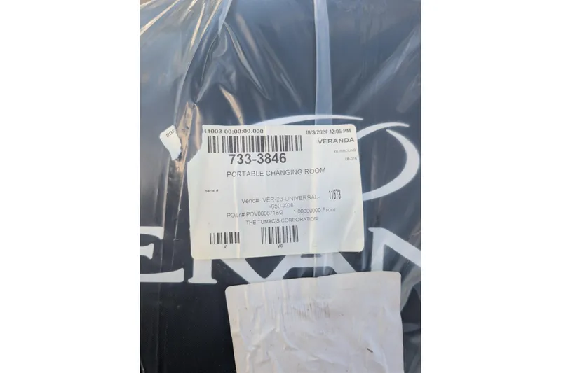 Slide: The Image of Veranda Relax VR 22 RC 2025 portable changing room packaging with label details. - 10