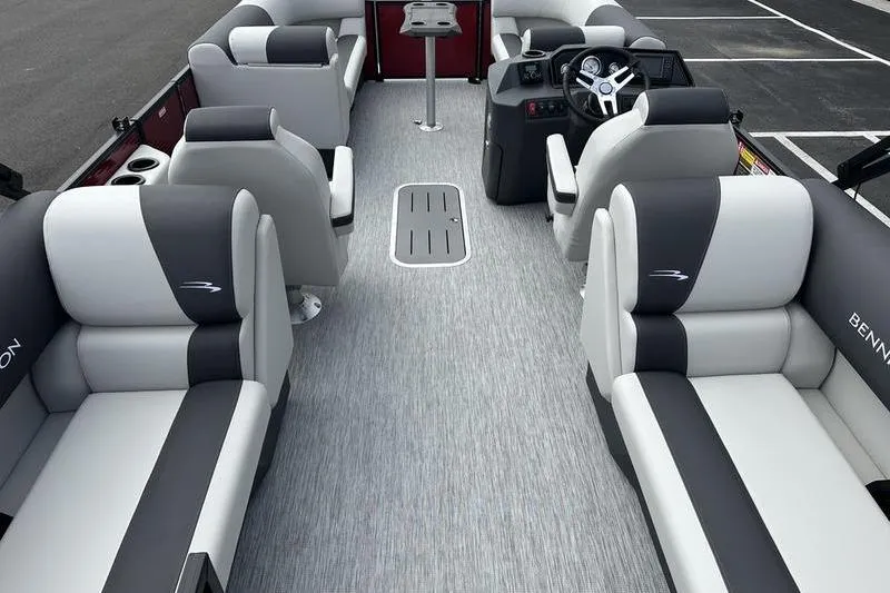 Slide: The Image of 2026 Bennington S Swingback 22 SSB pontoon boat interior with luxurious seating and modern design. - 11