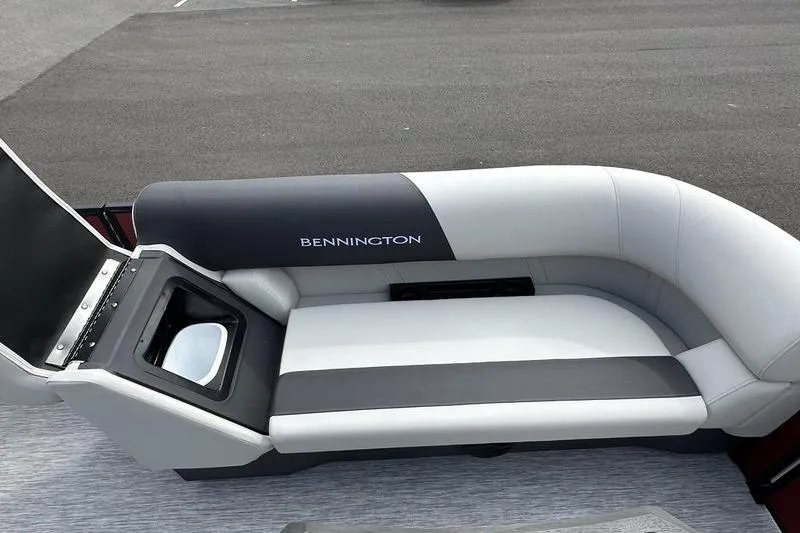Slide: The Image of 2026 Bennington S Swingback 22 SSB boat seat with storage compartment open. - 20