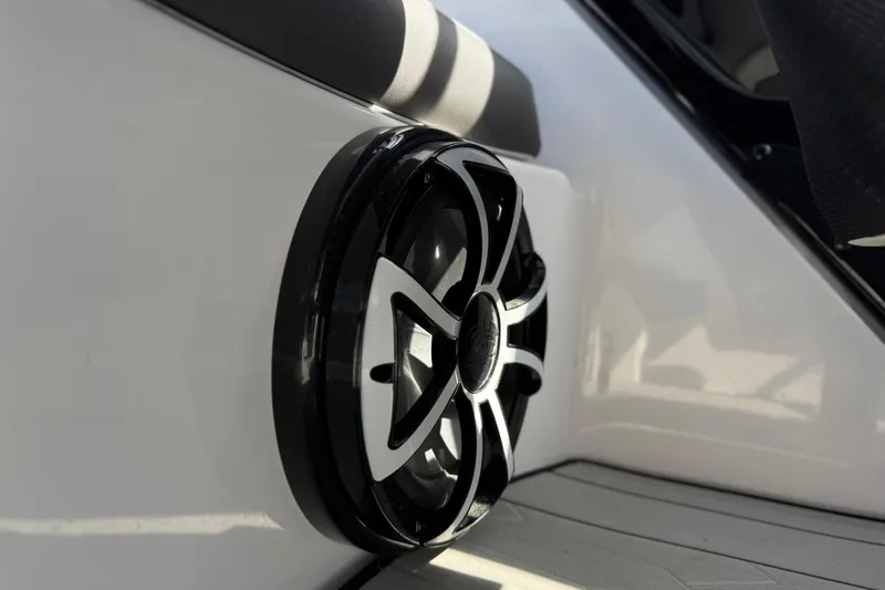 Slide: The Image of Close-up of a speaker on a 2024 Yamaha Boats 252XE. - 33
