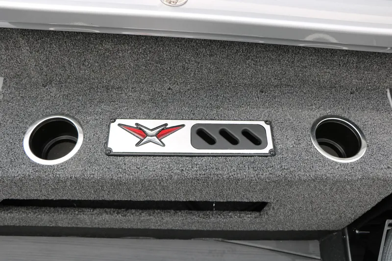 Slide: The Image of 2026 Vexus ADX 190 boat interior detail with logo and cup holders. - 35