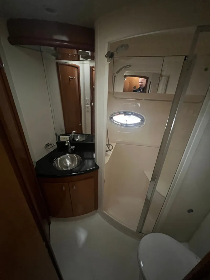 Slide: The Image of Interior of 2002 Carver 466 Motor Yacht bathroom. - 19