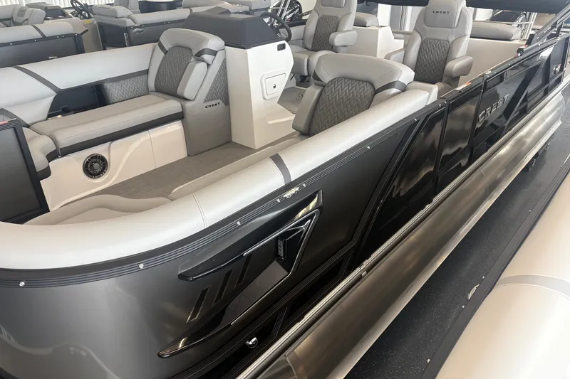 Slide: The Image of 2026 Crest 230 SLRC Caribbean pontoon boat with luxurious seating and sleek design. - 3