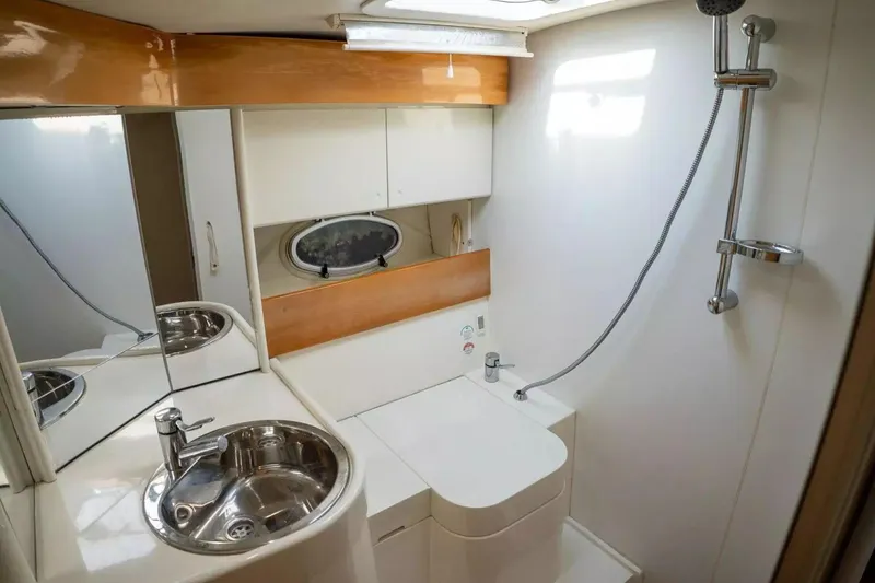Slide: The Image of Bathroom interior of 1999 Cranchi Mediterranee 41 yacht with shower and sink. - 11