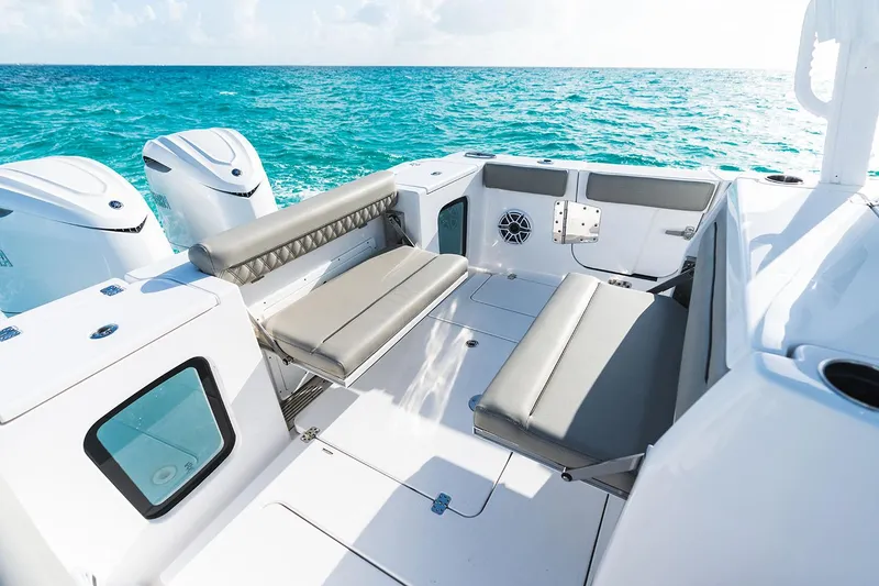 Slide: The Image of Manufacturer Provided Image: 2025 Sportsman Open 302 Center Console boat interior with ocean view. - 13
