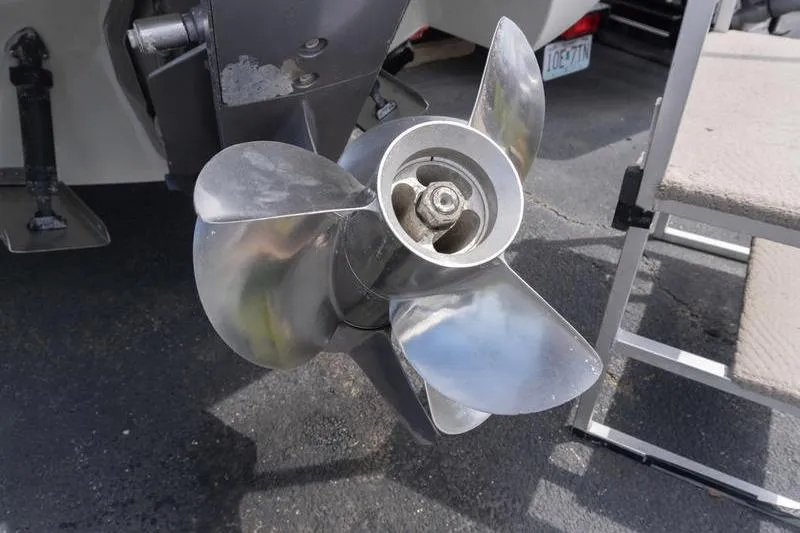 Slide: The Image of Close-up of a 2002 Cobalt 262 boat propeller on a trailer. - 4