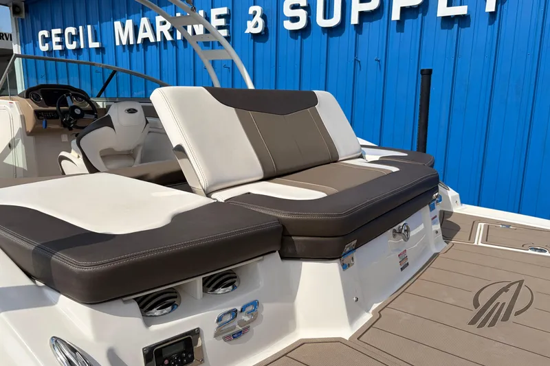 Slide: The Image of 2021 Chaparral 23 SSi boat interior with stylish seating at Cecil Marine & Supply. - 30