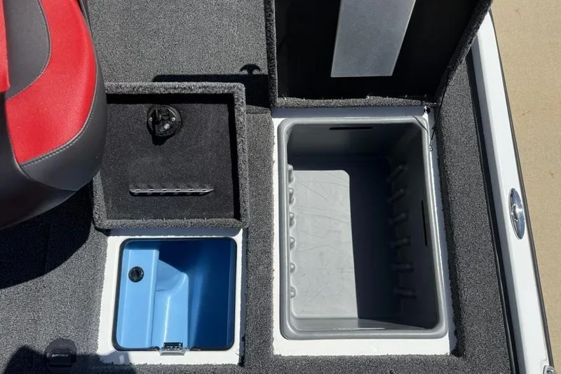 Slide: The Image of Interior compartments of 2026 Nitro Z20 XL Pro boat, featuring storage and seating. - 17