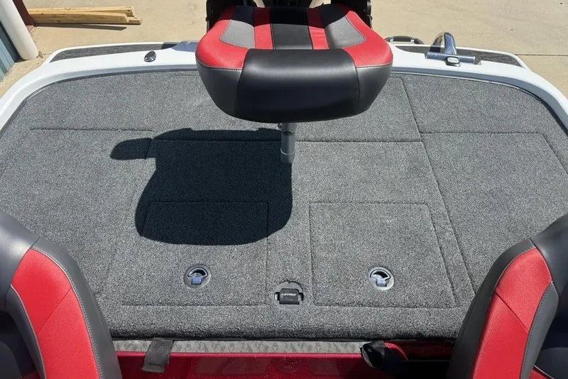 Slide: The Image of 2026 Nitro Z20 XL Pro boat deck with red and black seating, featuring storage compartments. - 19