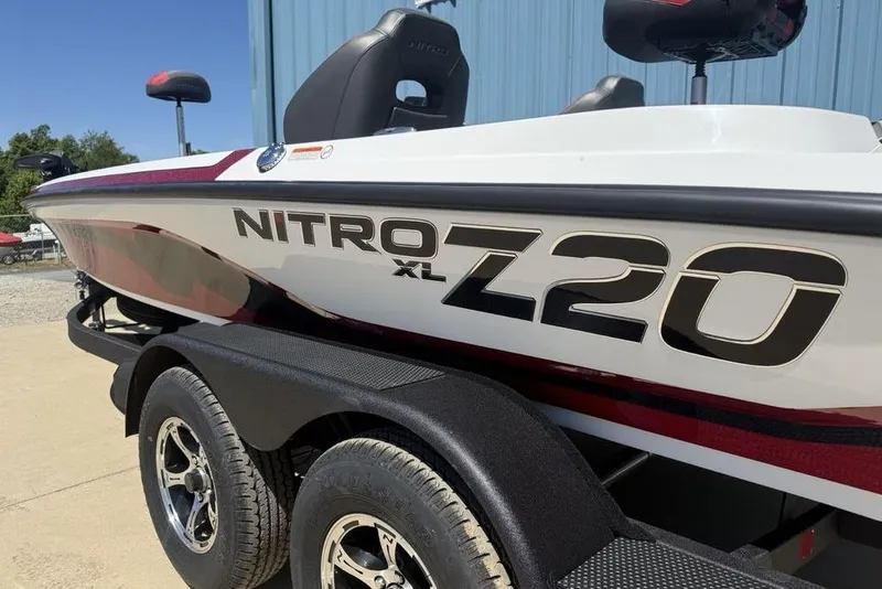Slide: The Image of 2026 Nitro Z20 XL Pro boat on trailer, showcasing sleek design and branding. - 6
