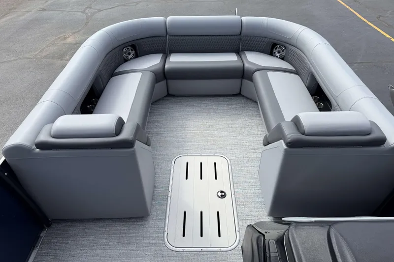 Slide: The Image of Luxurious seating on 2025 Premier 250 Solaris Upper Deck - CL pontoon boat. - 18